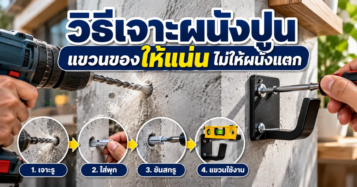 วิธีเจาะผนังปูน แขวนของให้แน่น ไม่ให้ผนังแตก